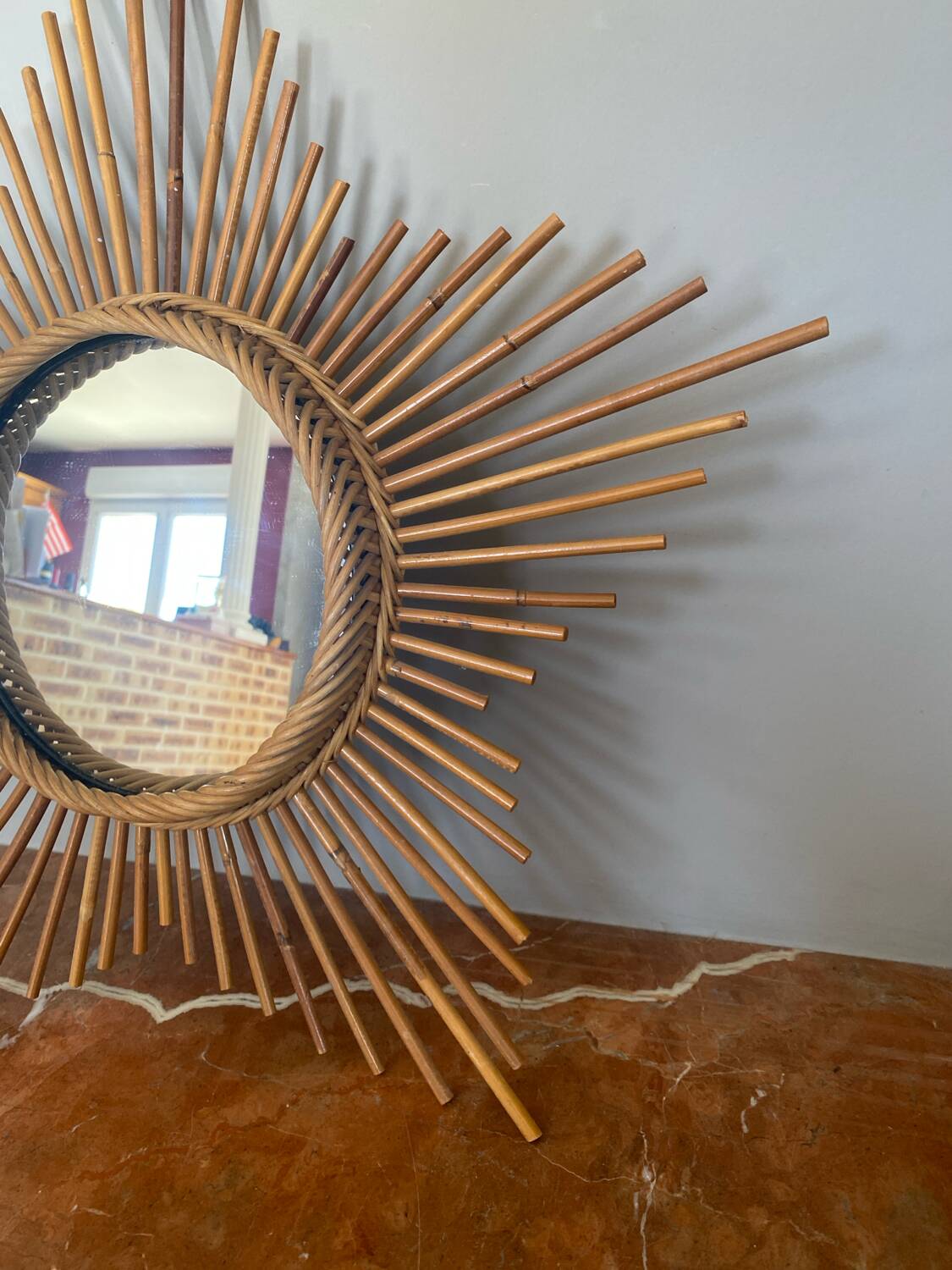Very beautiful vintage rattan sun mirror