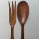 Antique wooden salad servers with earthenware handles, handcrafted