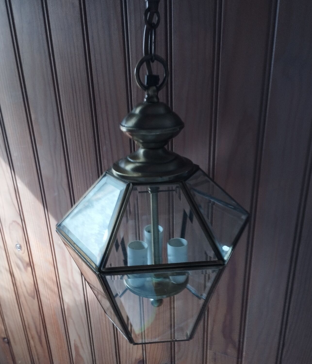 Lanterne suspendue 6 faces verre biseauté et laiton