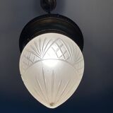 Vintage pendant light in chiseled glass and brass