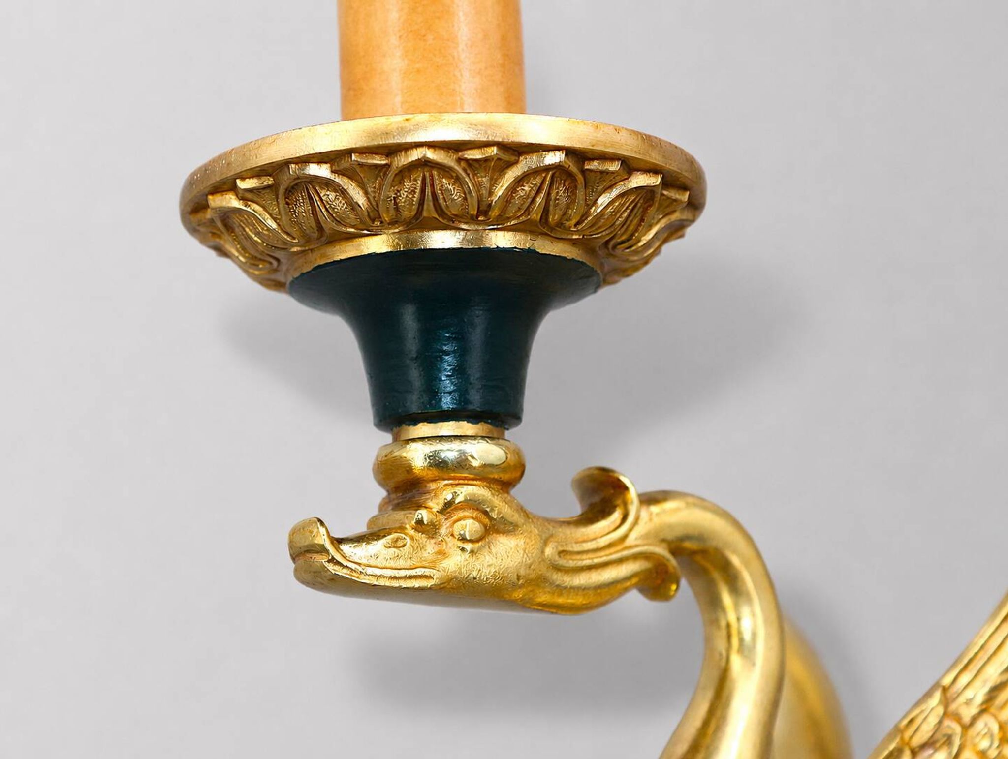 Pair of Gilded Bronze Wall Lights in Empire Style with Two Lights by Lucien Gau