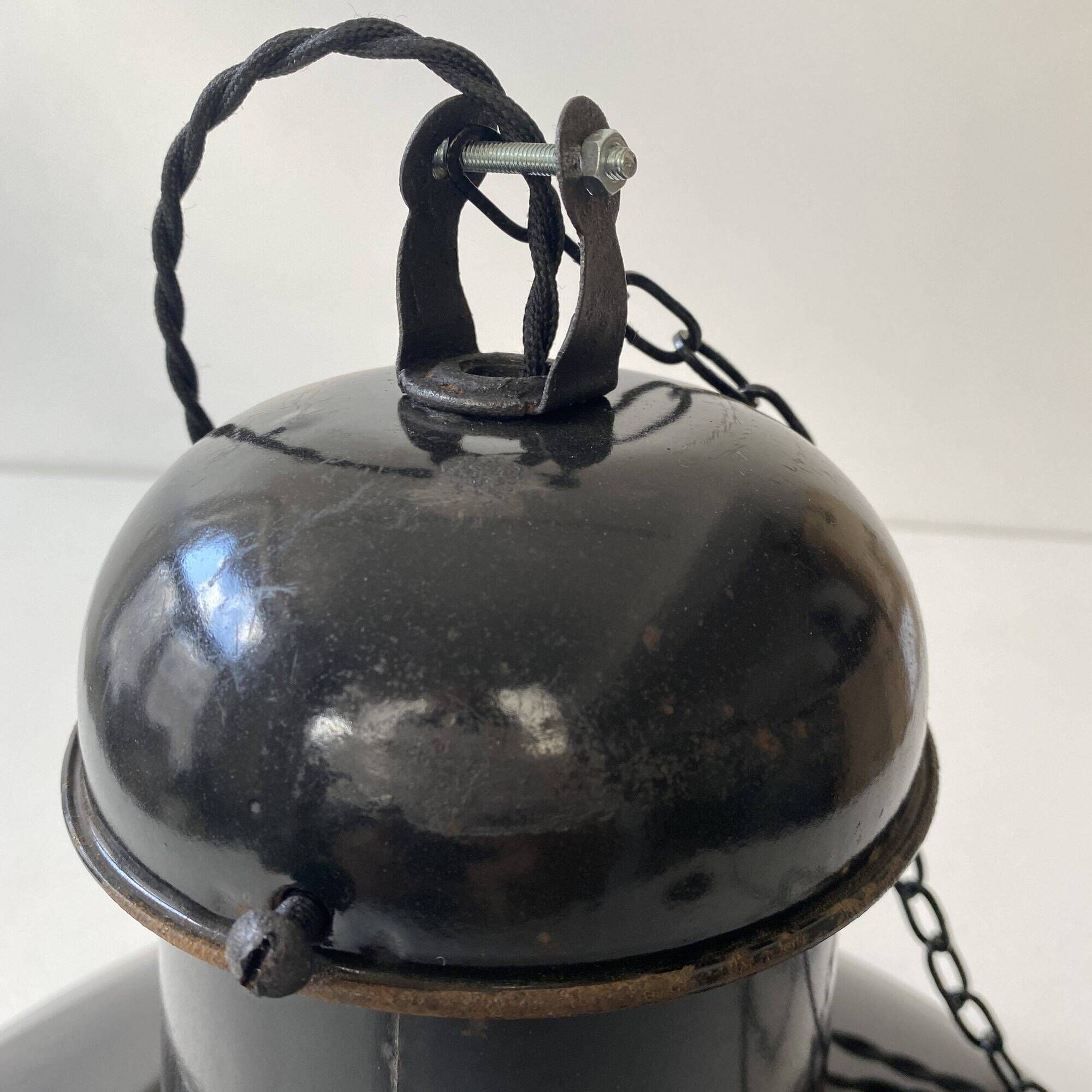 Pair of old industrial suspension lights xxl 40 cm