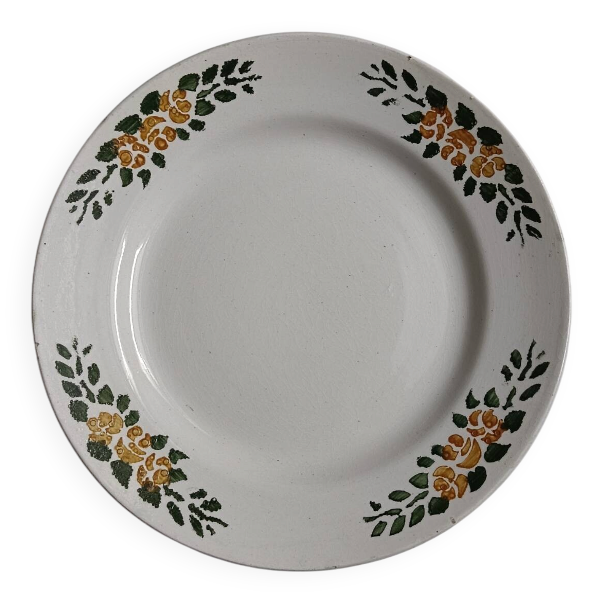 Old round footed plate signed Labrut brothers flowers