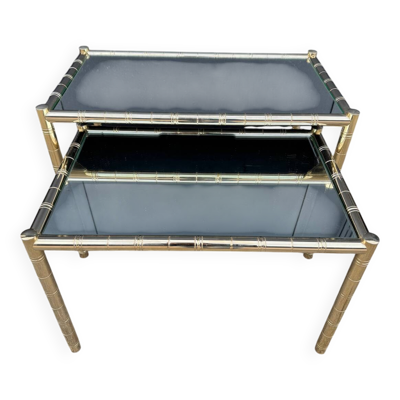 Tables gigognes métal doré bambou miroir années 70