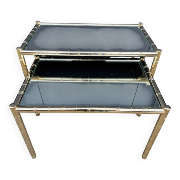 Tables gigognes métal doré bambou miroir années 70