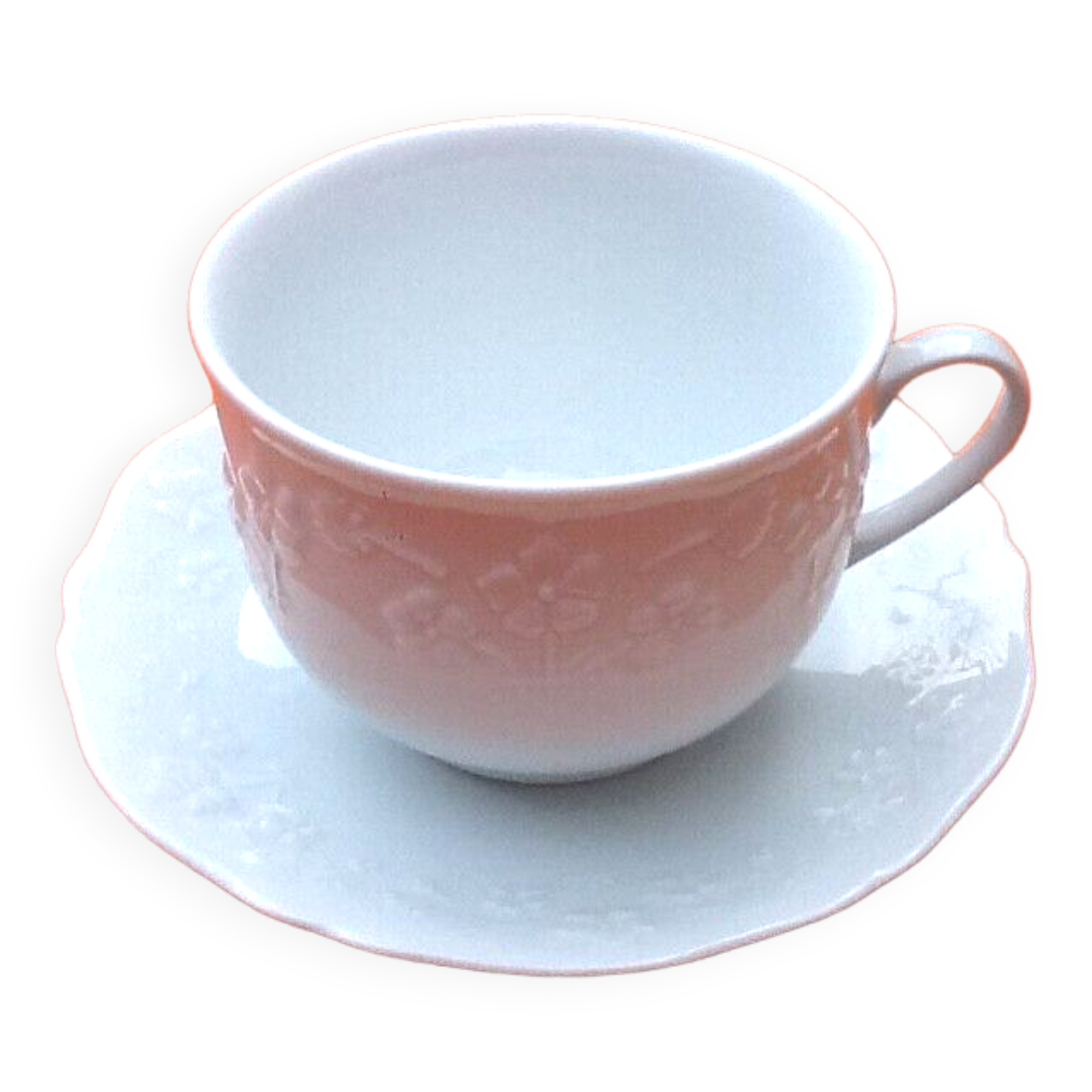 Cup and saucer for breakfast white porcelain limoges france floral decoration