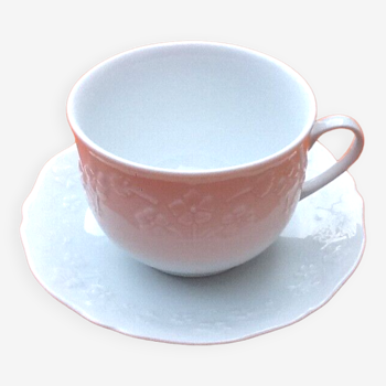 Cup and saucer for breakfast white porcelain limoges france floral decoration