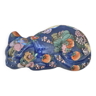 Vintage ceramic cat with fruit decoration