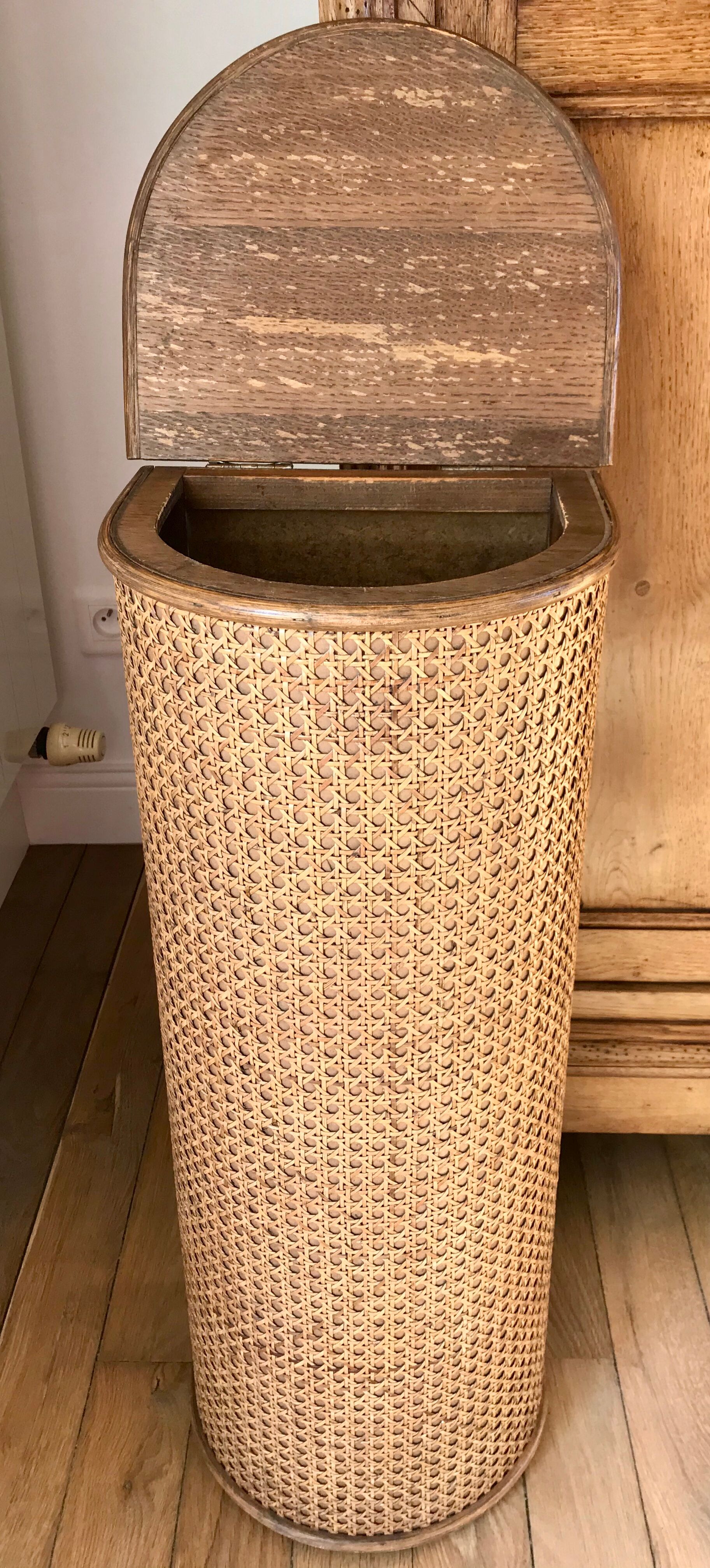 Bread hutch in oak wood and canning made in france 50s