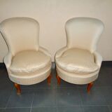 Paire de fauteuils crapaud ivoire rayé