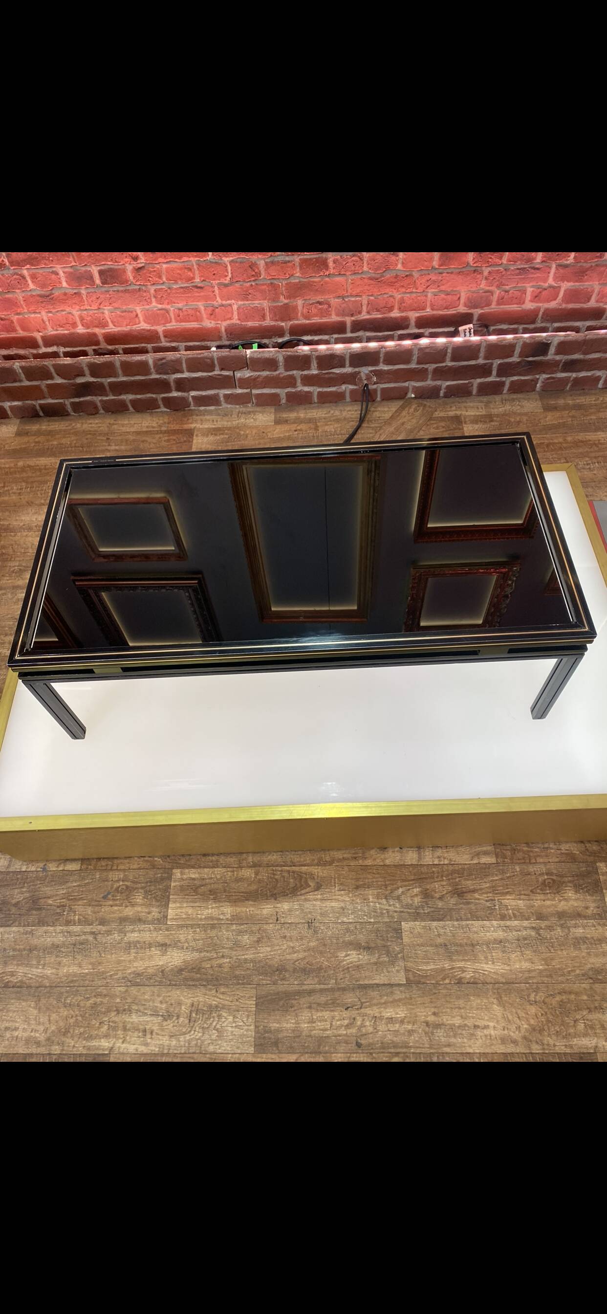 Coffee table Pierre Vandel glass and aluminum black circa 1970