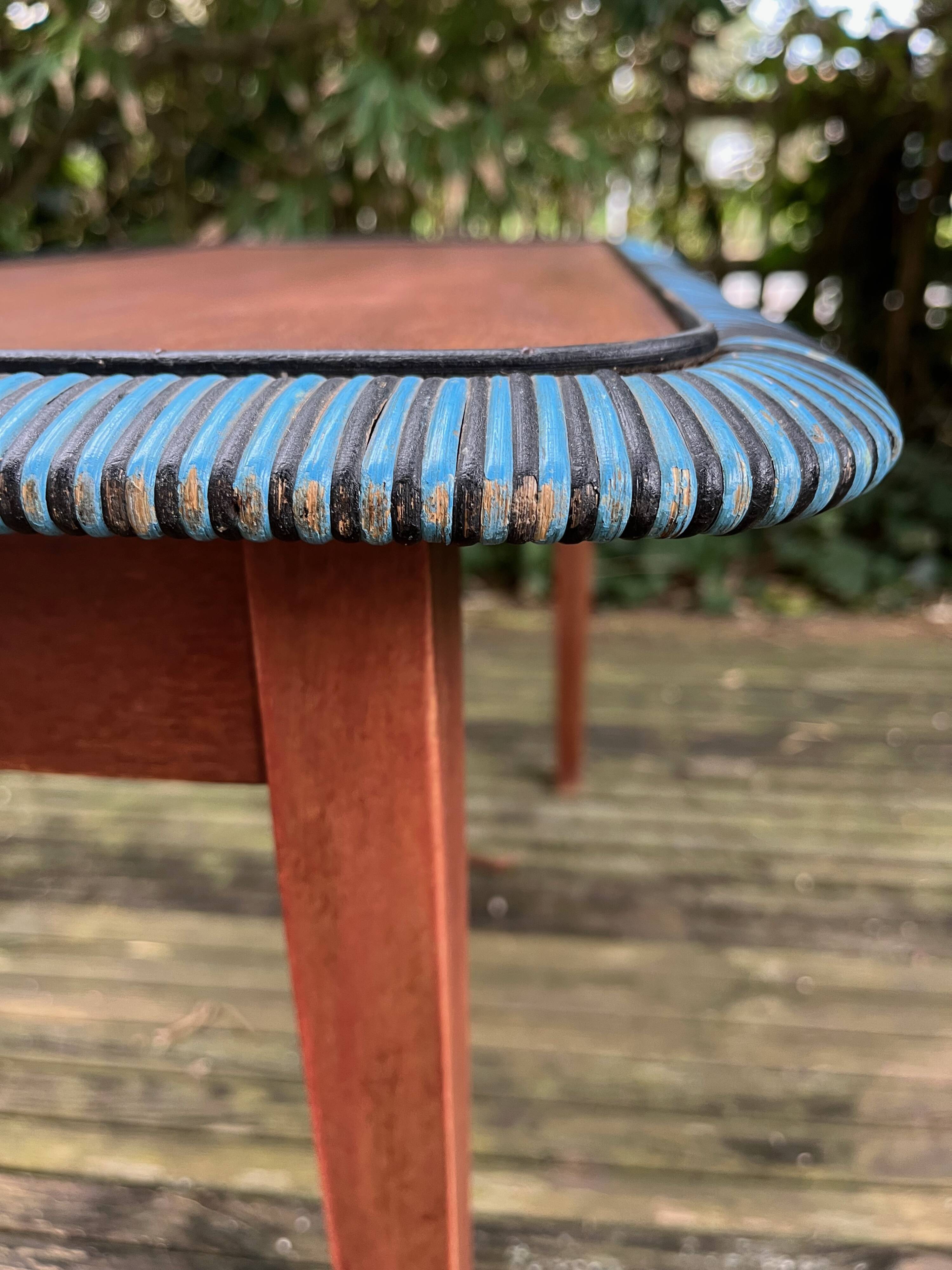 Folding wooden and rattan side table, 1960s