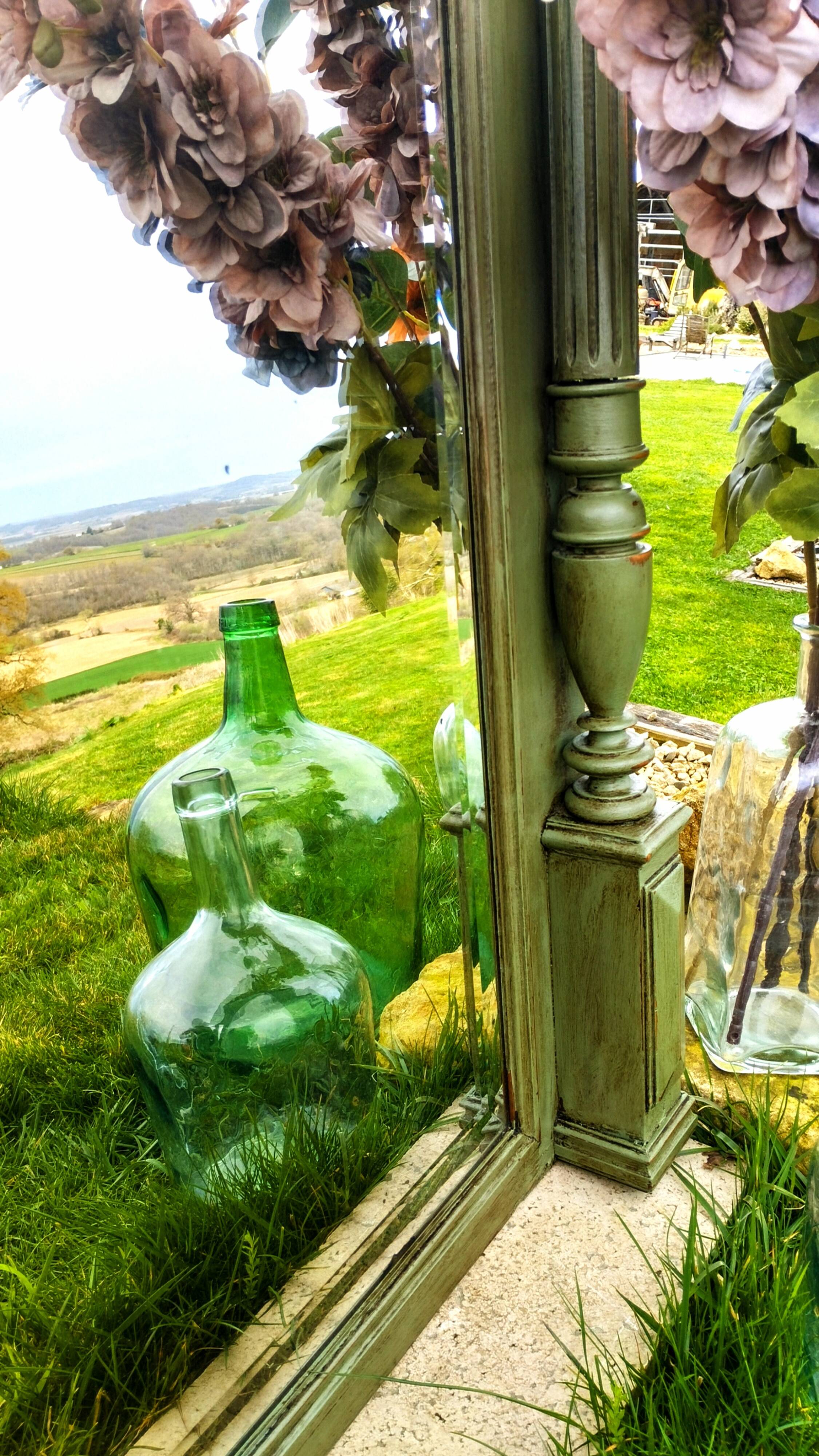 Antique olive green mirror