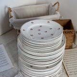 6 old Belgian Nimy earthenware soup plates with red pattern