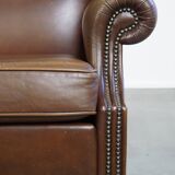 Large Dark Brown Cowhide Leather Wingback Chair