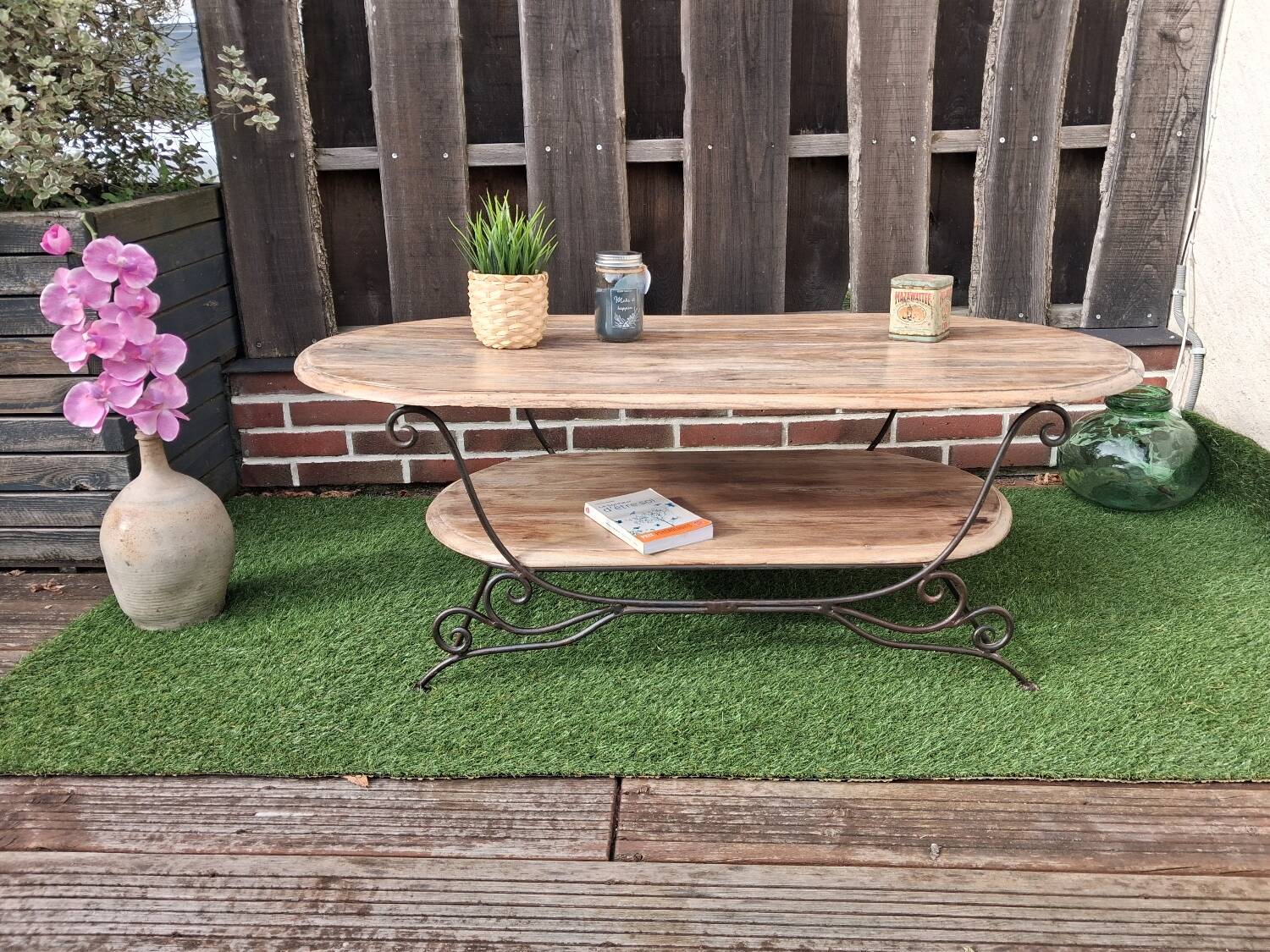 Table de caractère acacia et fer forgé