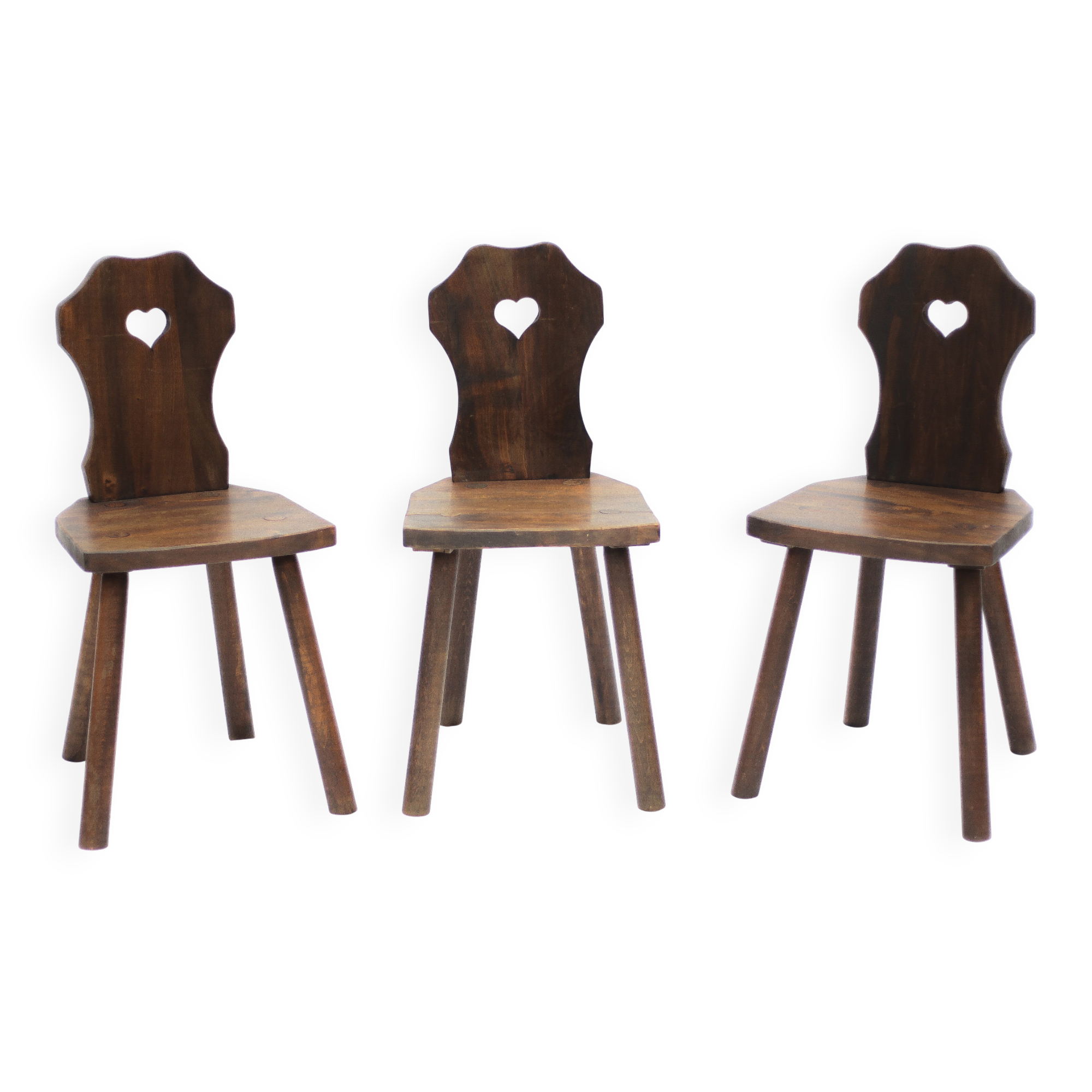 Set of 3 vintage brutalist mountain chairs, wooden chair, chalet