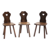 Lot de 3 chaises de montagne brutaliste vintage, chaise bois, chalet