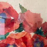 Tableau ancien, nature morte aux coquelicots, années 60