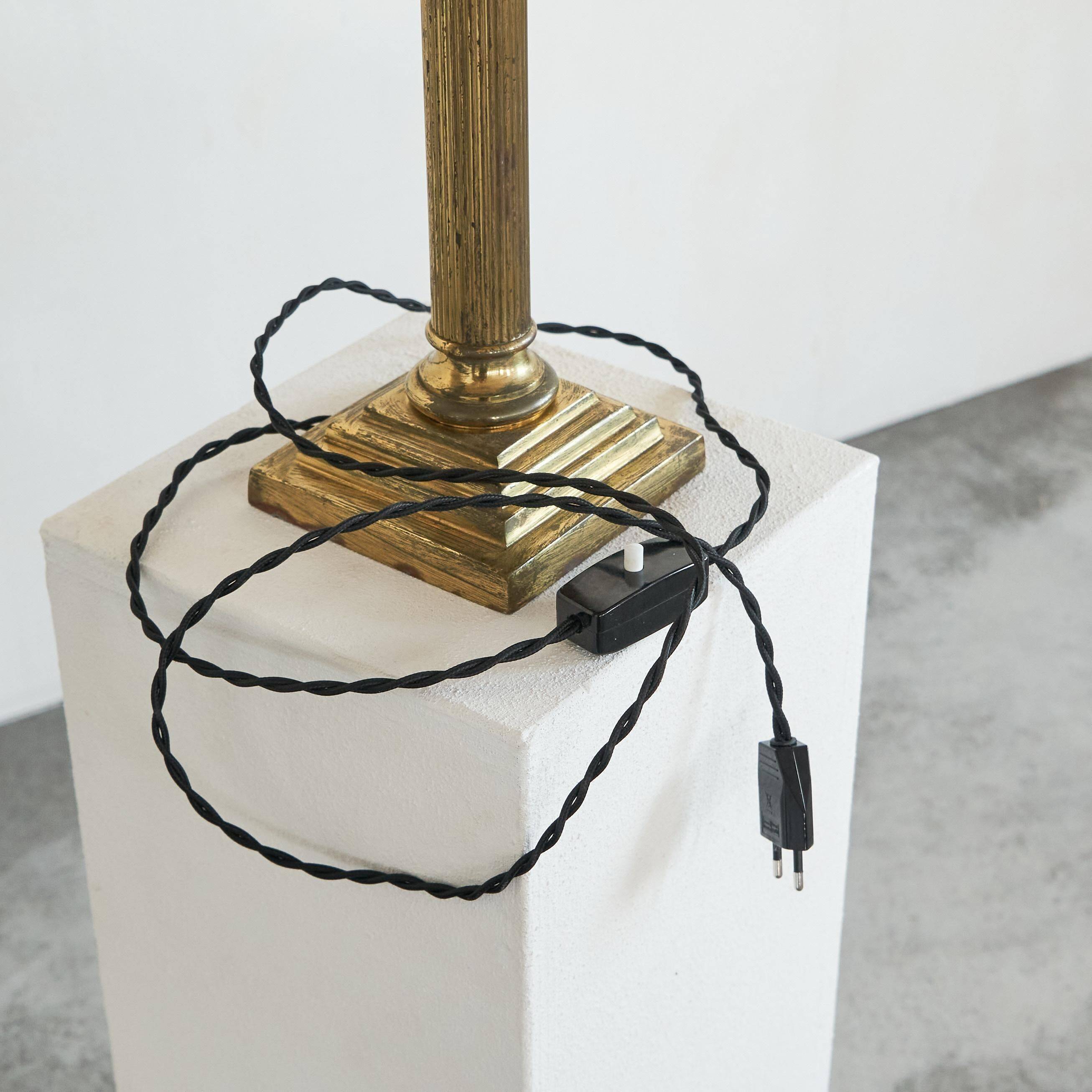 Neoclassical column table lamp in patinated brass