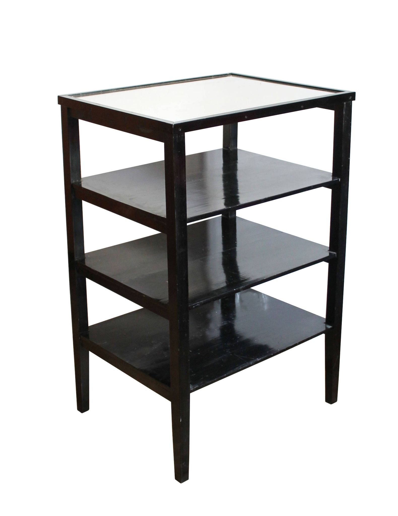 Late 1940s Czechoslovak Functionalist Étagère in Black Wood and Bevelled Gl