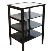 Late 1940s Czechoslovak Functionalist Étagère in Black Wood and Bevelled Gl