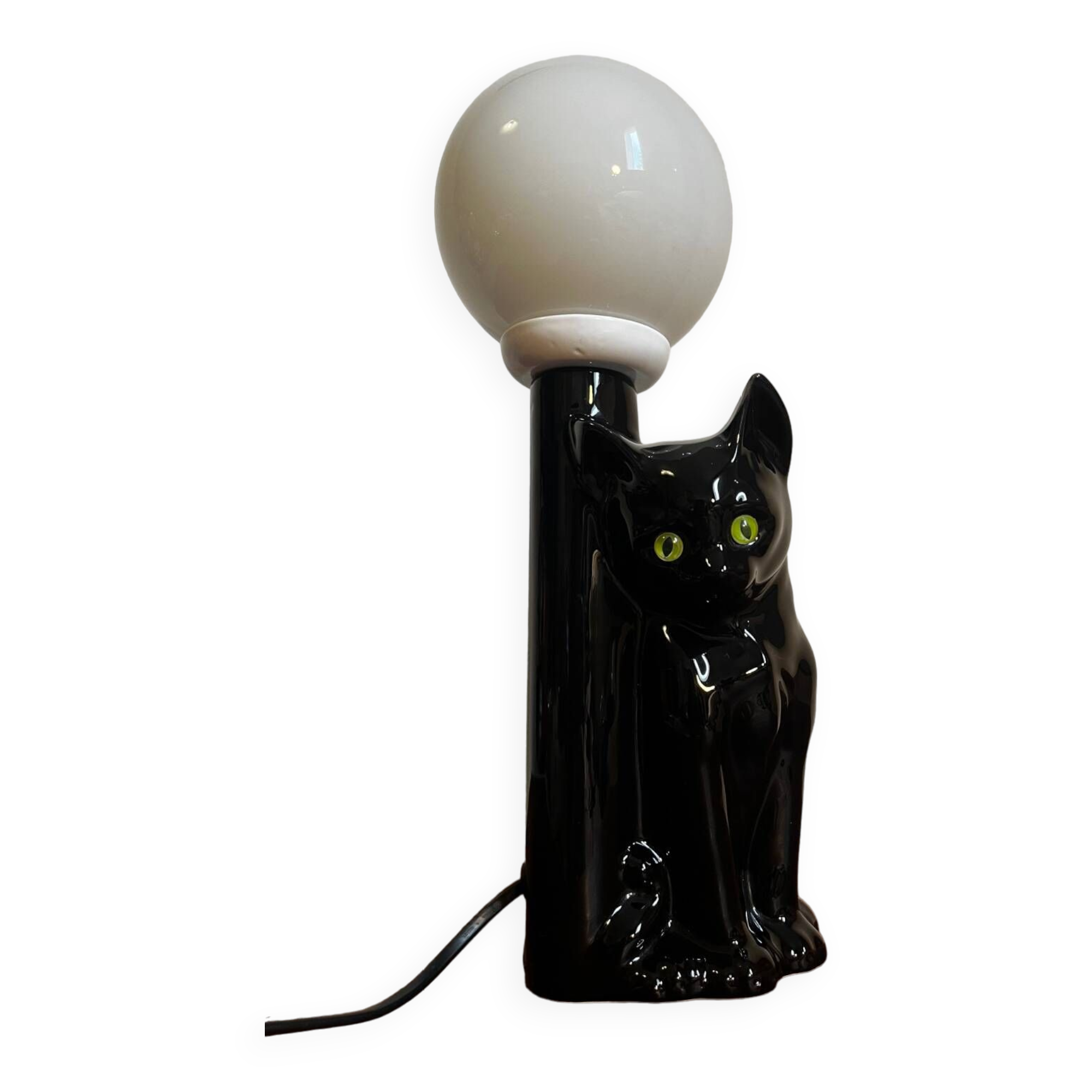 Cat lamp with opaline globe from the 80s