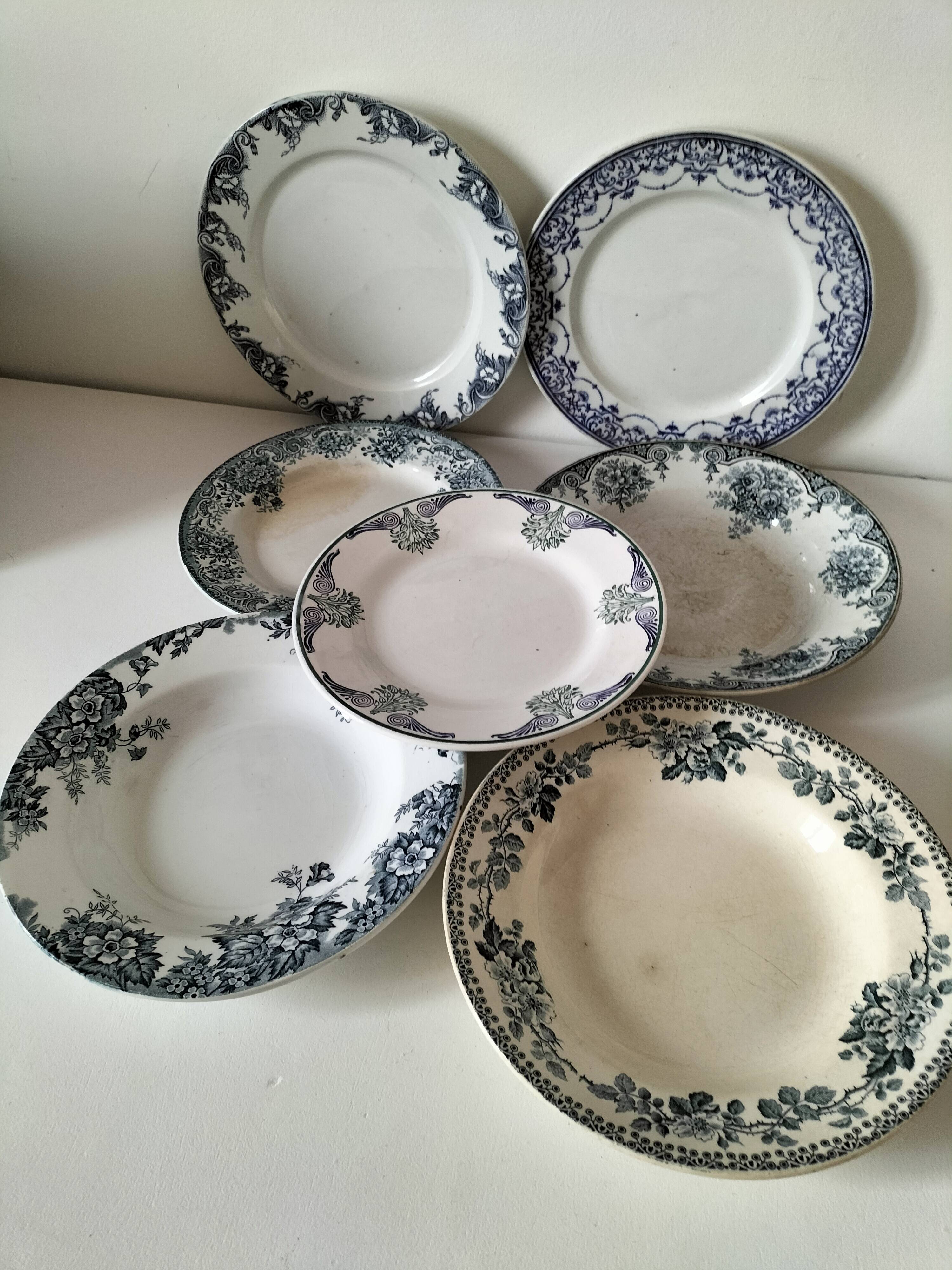 Set of 7 ironstone plates with floral friezes from the late 19th to early 20th century.