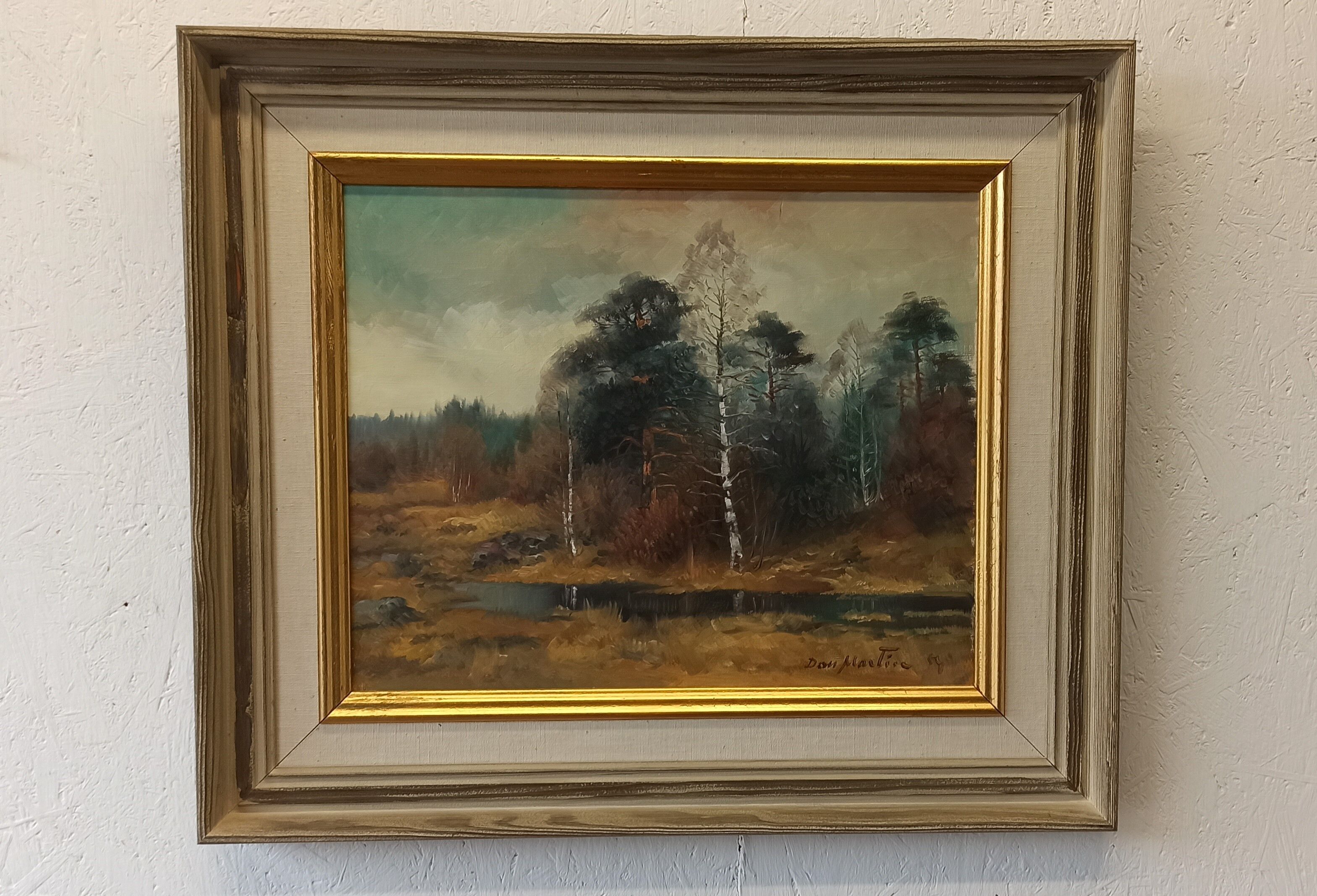 Huile sur toile. Paysage forestier par Dan Martin Masell (1910-1999).