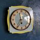 Vintage formica clock square silent wall clock "FFR yellow green"