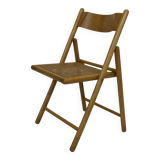 Chaise pliante minimaliste en bois et cannage, années 80