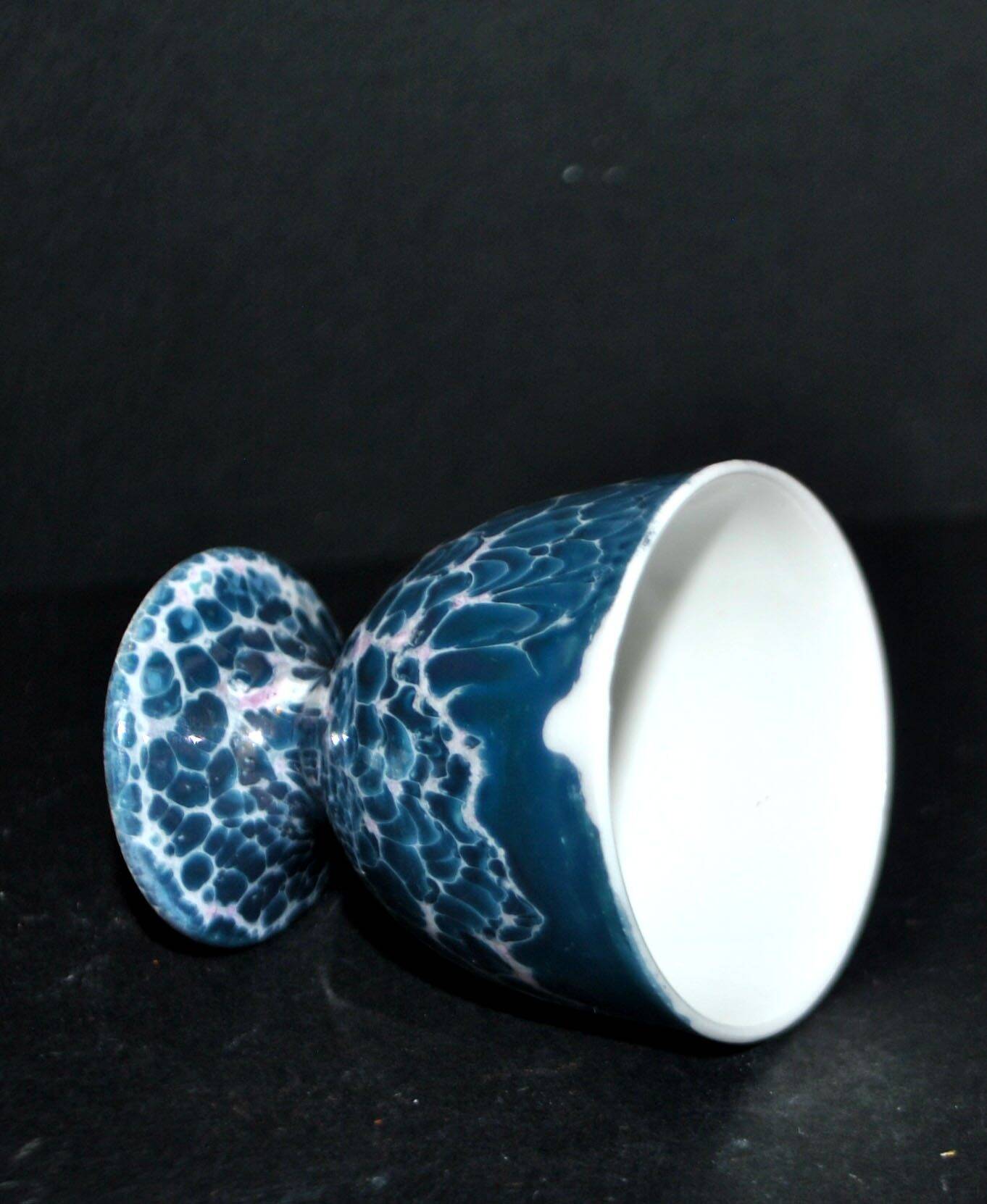 Vintage egg cup in iridescent blue metallic porcelain
