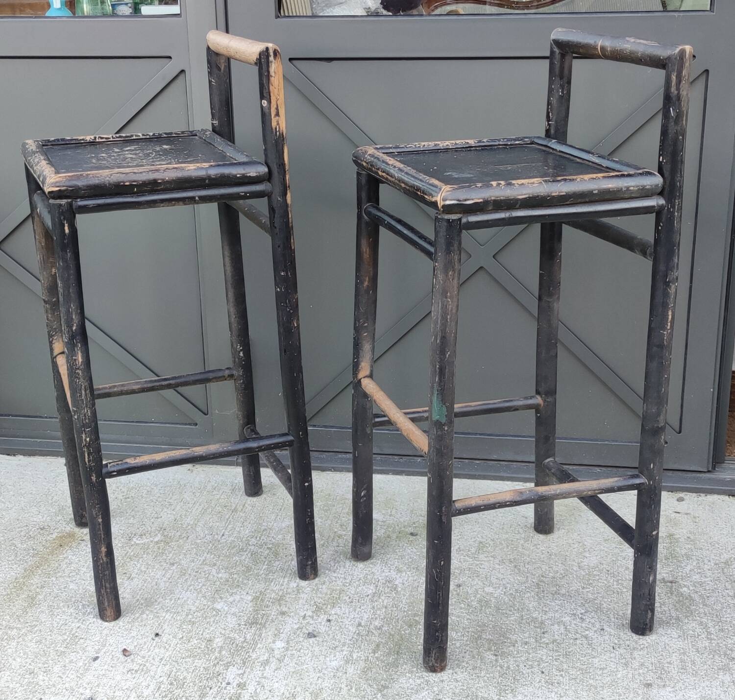Pair Of Vintage Stools In Painted Bamboo/Vintage Bar/20th Century Design