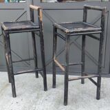 Pair Of Vintage Stools In Painted Bamboo/Vintage Bar/20th Century Design