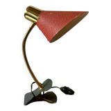 Brass and red painted metal clamp desk lamp - 1950s