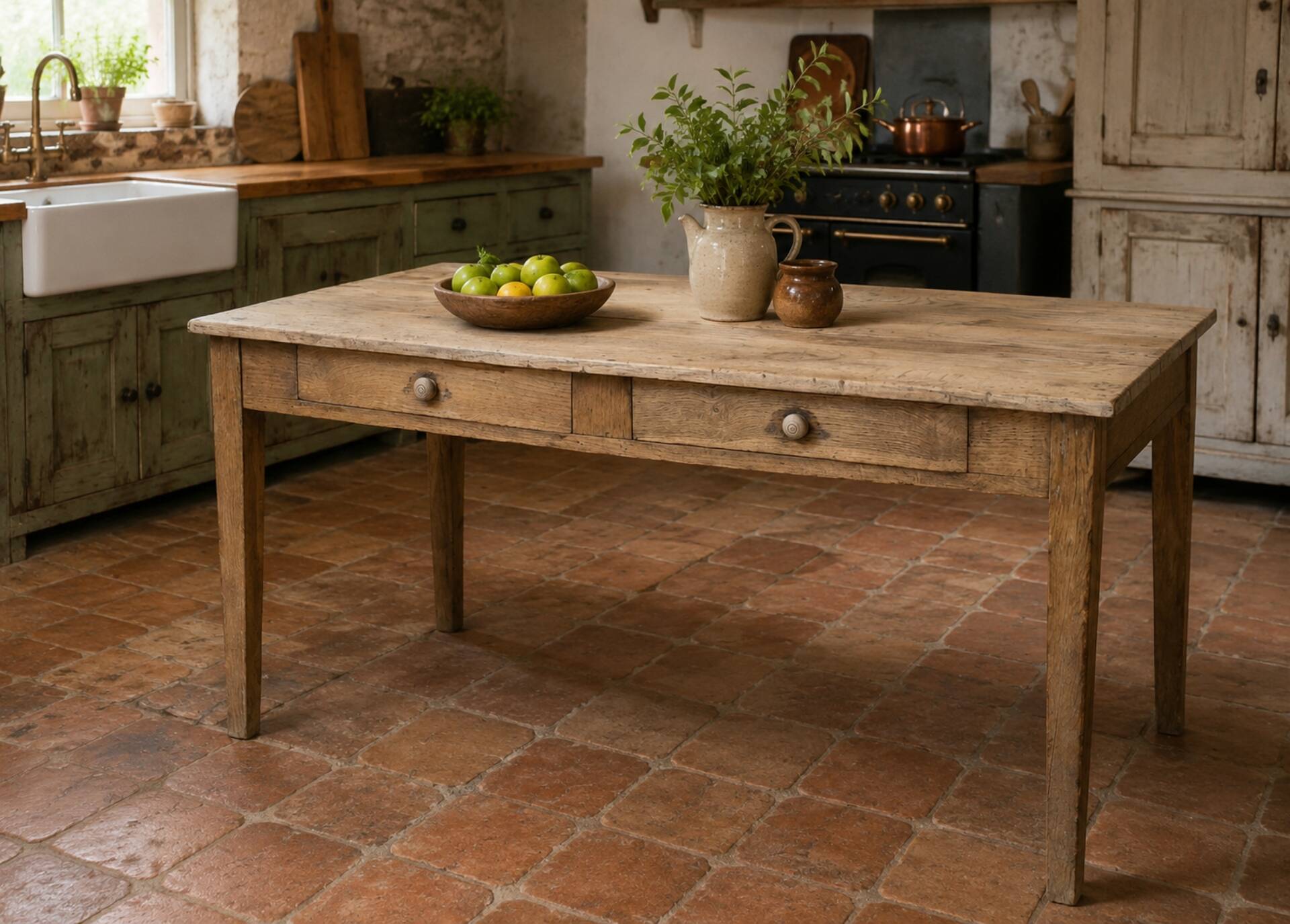 Farm table oak 2 drawers