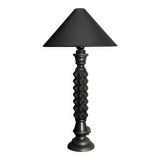 Brutalist wood turned ebonized table lamp in the style of Charles Dudouyt
