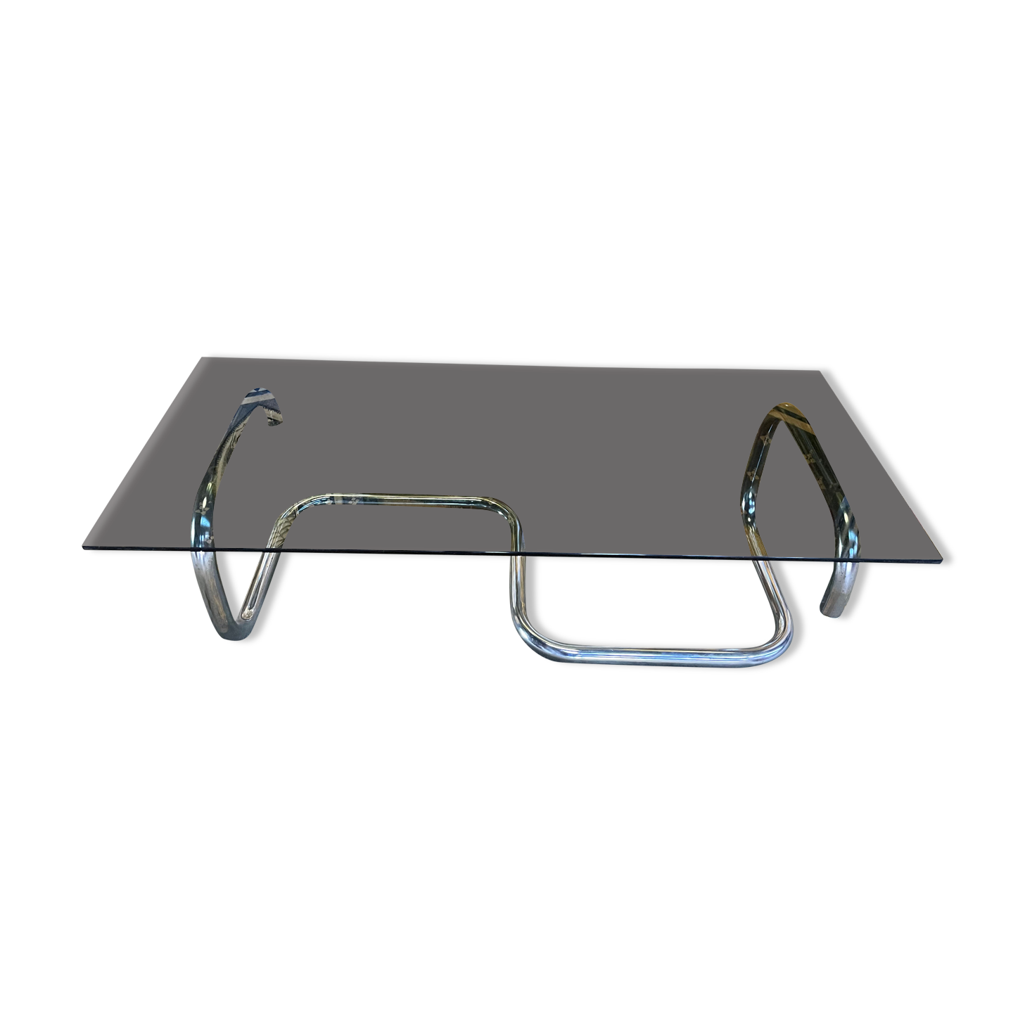 1970 chrome and smoked glass coffee table