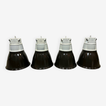 Set of 4 Industrial  Black Enamel Pendant Lamps from Elektrosvit, 1970s