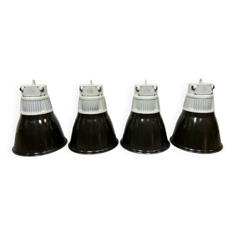 Set of 4 Industrial  Black Enamel Pendant Lamps from Elektrosvit, 1970s