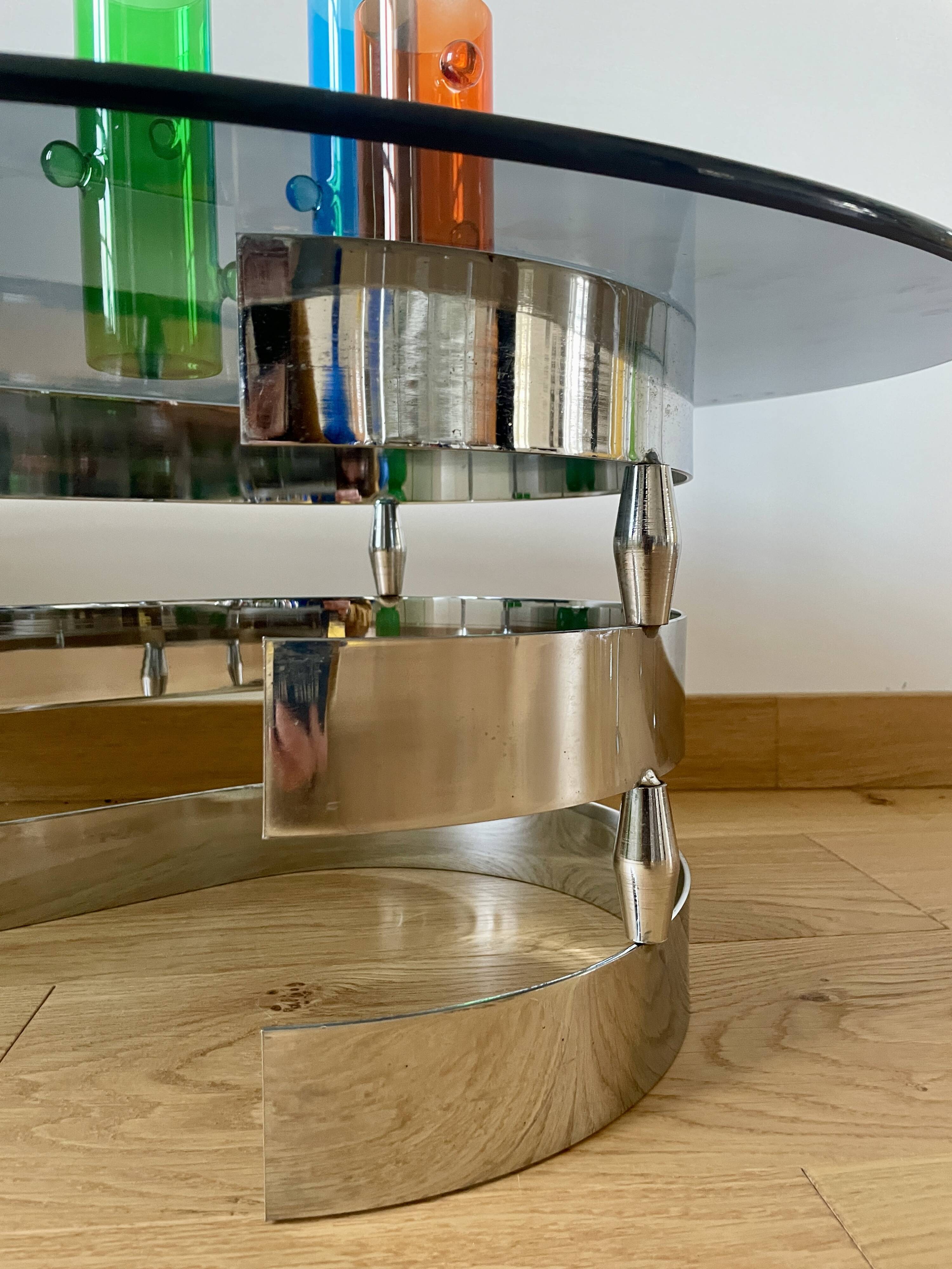 Smoked glass and chrome coffee table - Knut Hesterberg