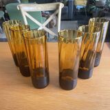 Verres souffles avec bagues en cuir à whisky année 70