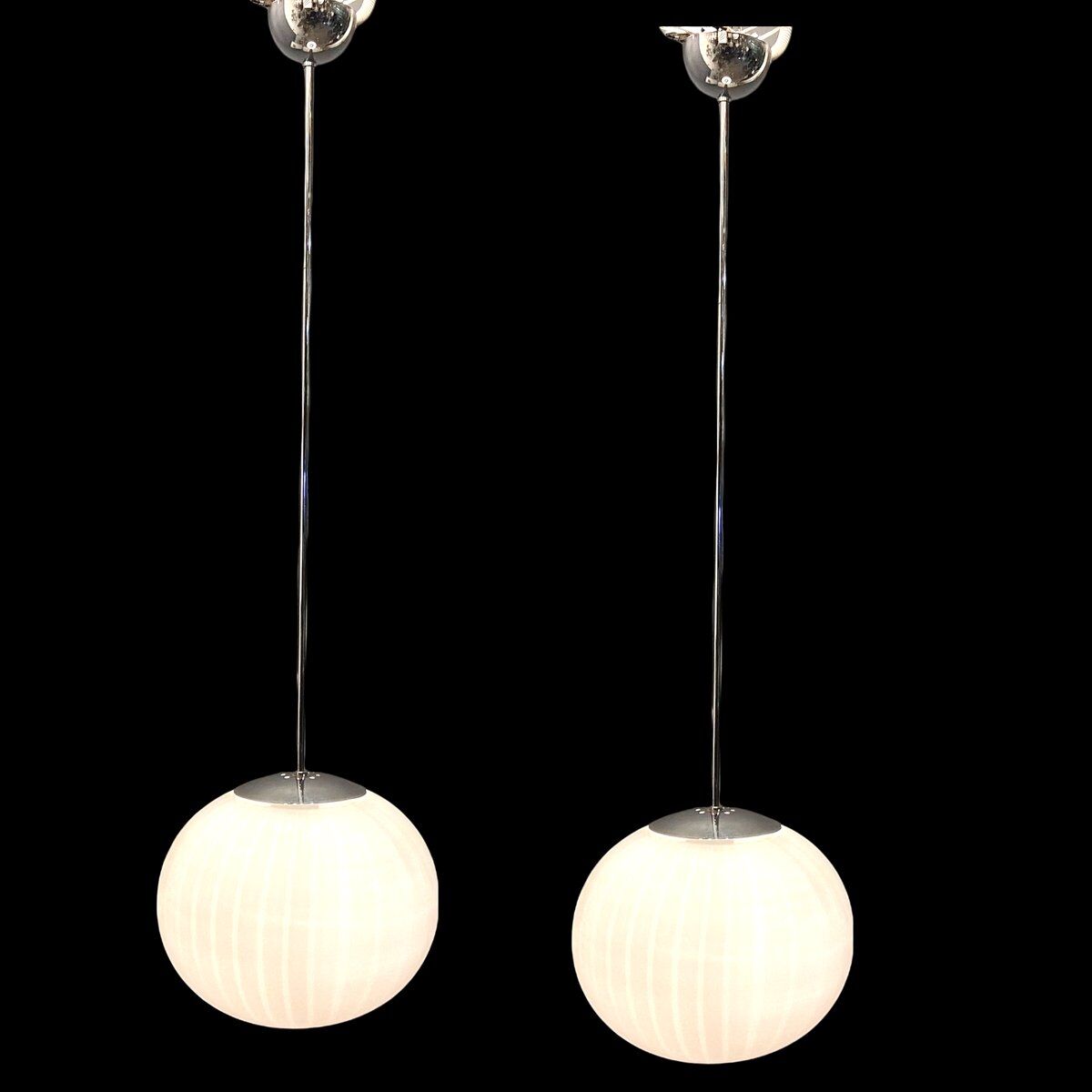 Mid-Century Italian Murano Glass Pendant Lamps by Paolo Venini, Set of 2