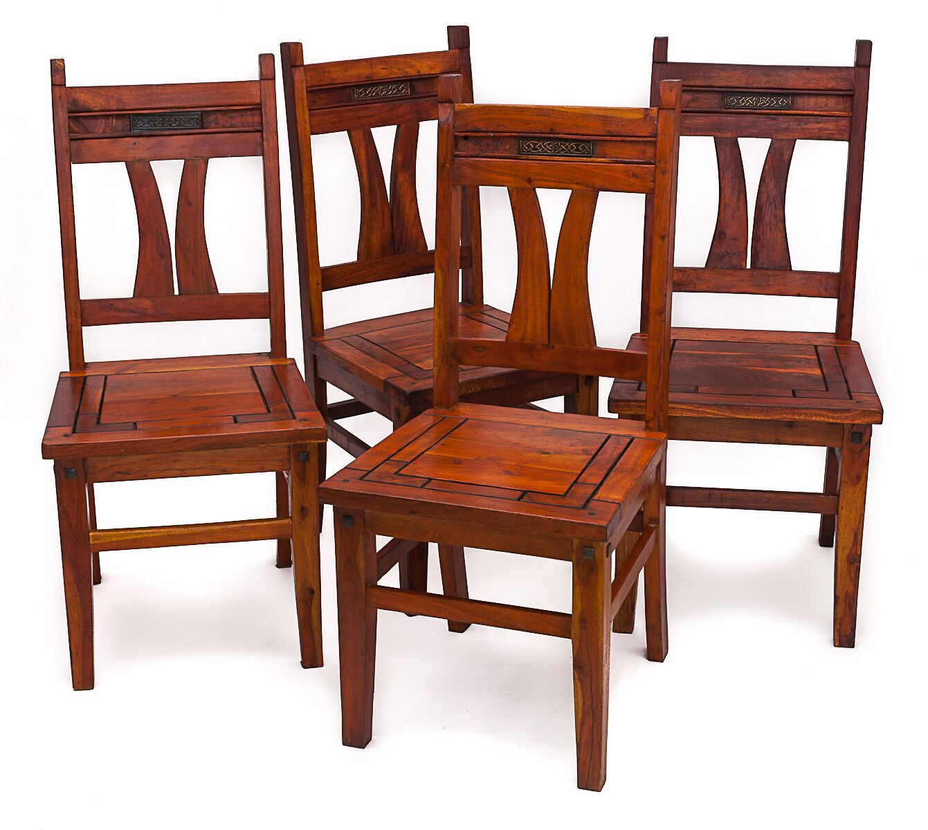 Set of 4 chairs in solid mahogany, vintage Art Nouveau, 1900