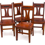 Set of 4 chairs in solid mahogany, vintage Art Nouveau, 1900