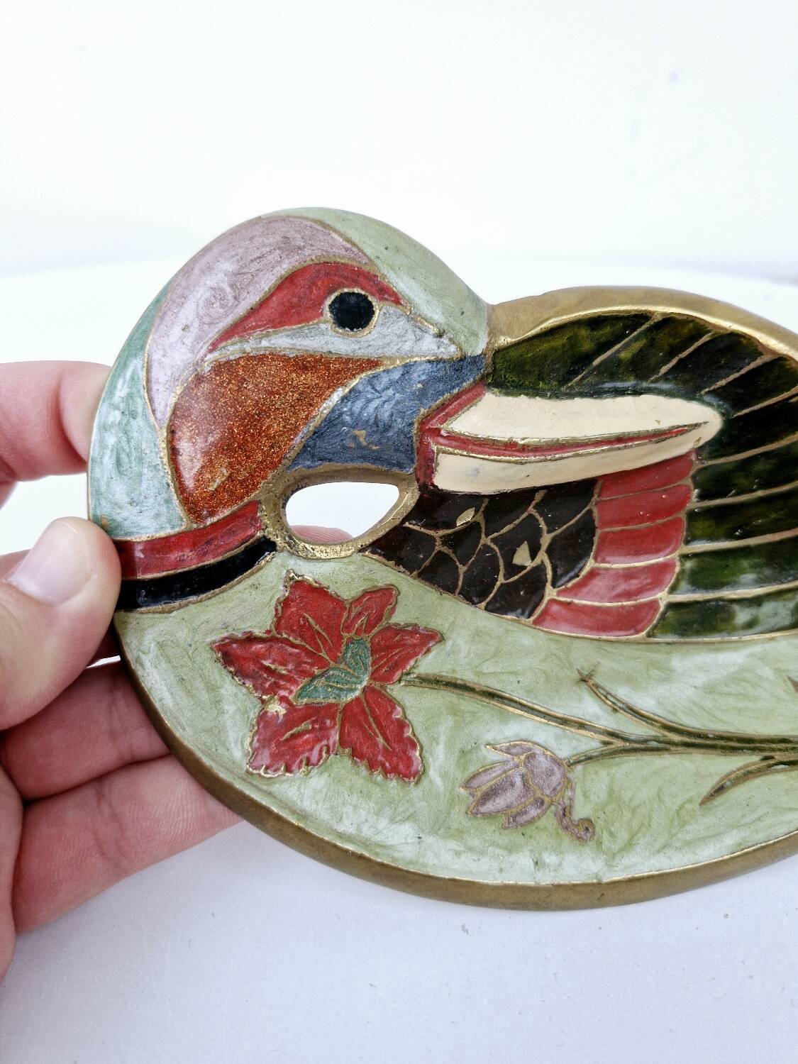 Pocket tray art deco ashtray enameled brass