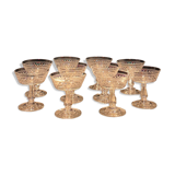 Baccarat, set of 10 engraved crystal champagne glasses from 1900.