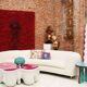 Curved Four-Seat Italian Sofa in White Bouclé Wool, Brass Legs