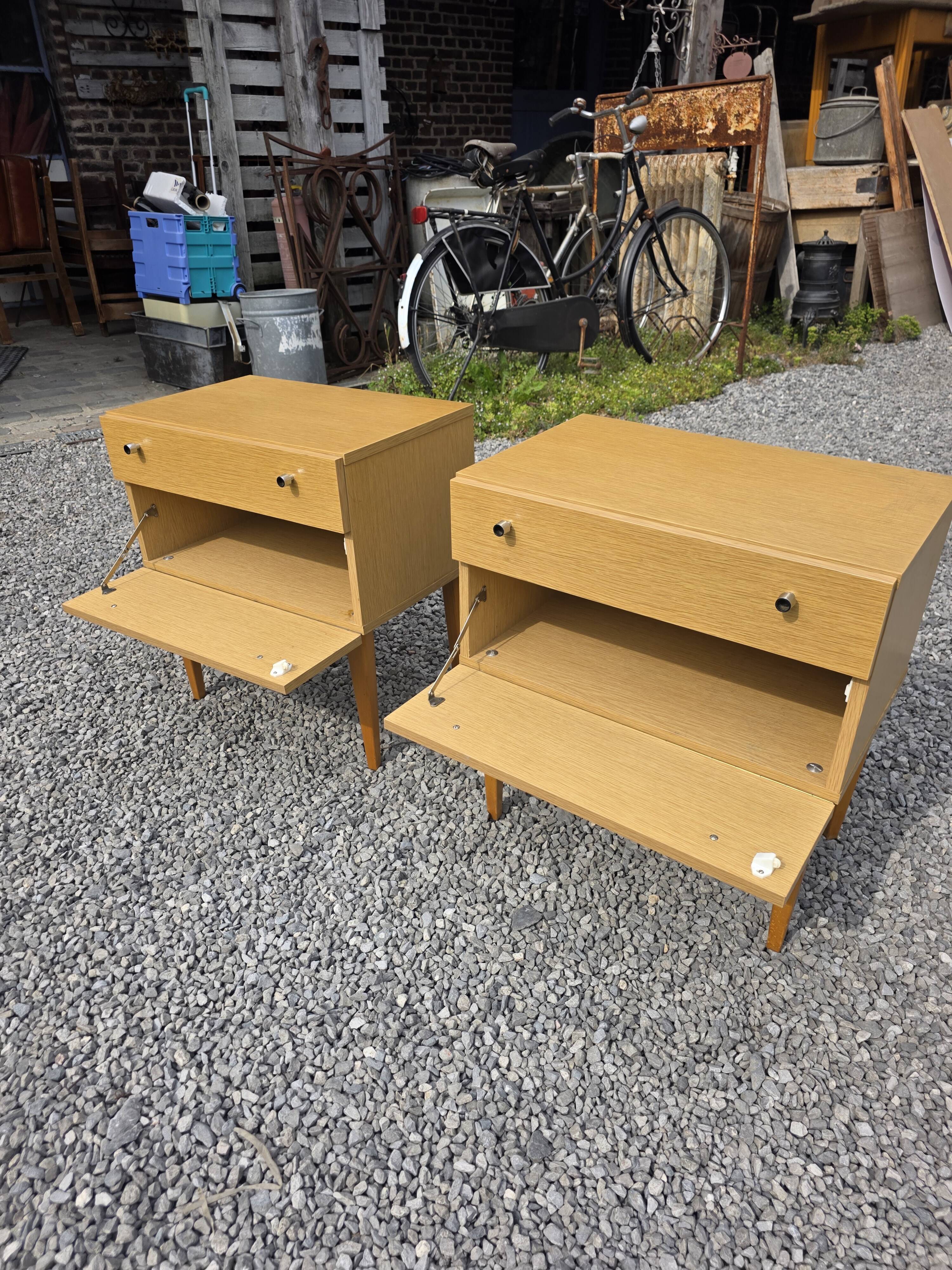 Pair of Scandinavian oak bedside tables from the 1960s.