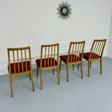 Set of 4 chairs in solid beech and vintage orange fabric, 70s design